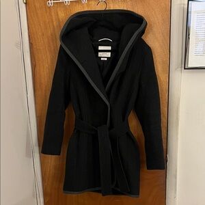 Aritzia Wilfred Black Hooded Wool Wrap Coat Belted Size M
